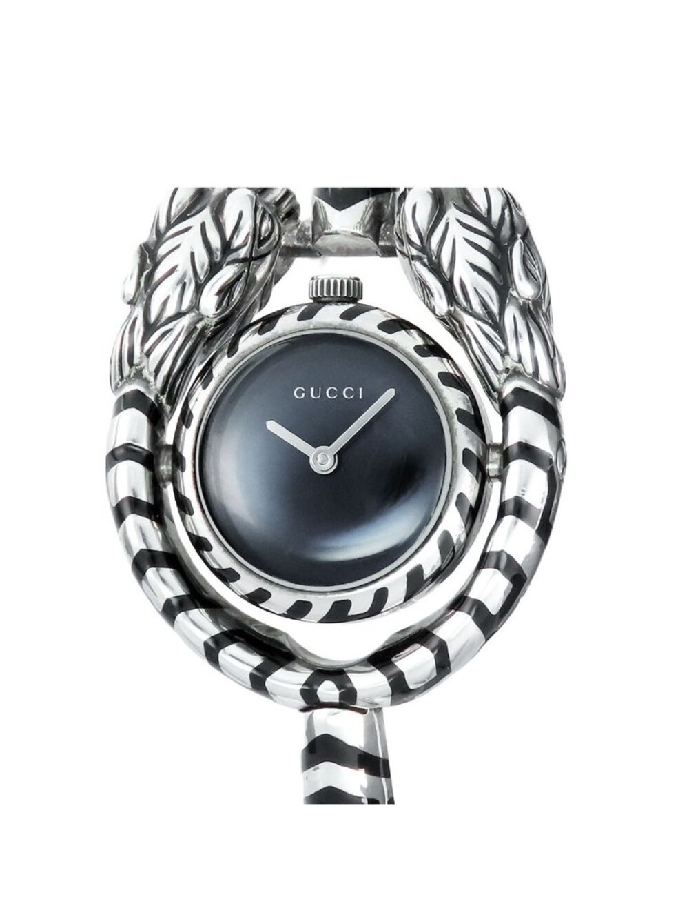 Gucci Dionysus 149.5 Black Shell 925 Sterling Silver Bangle Tiger Head Watch